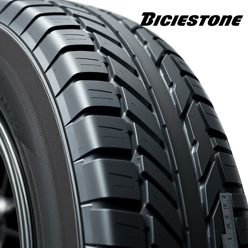 A macro close-up shot of the Bridgestone Turanza T005 tire tread pattern