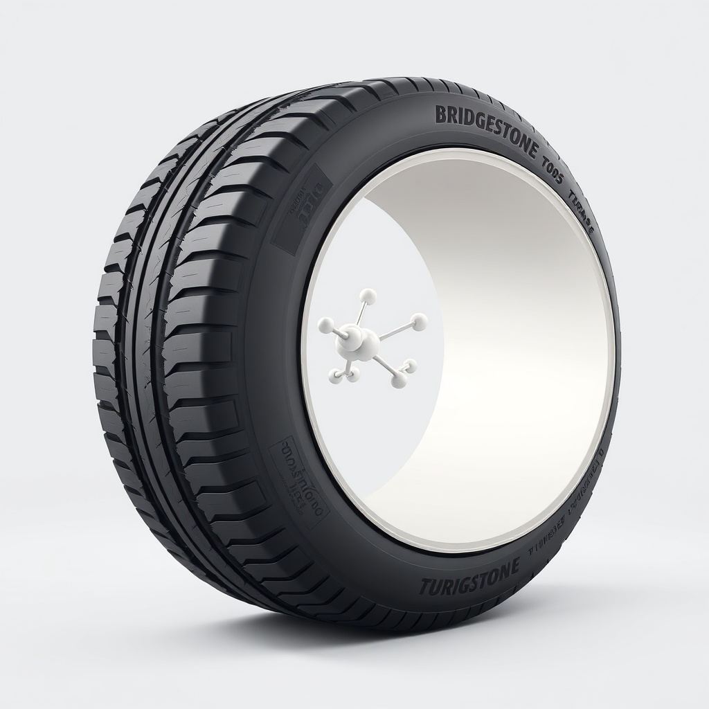 A 3D-rendered cutaway illustration of the Bridgestone Turanza T005 tire compound
