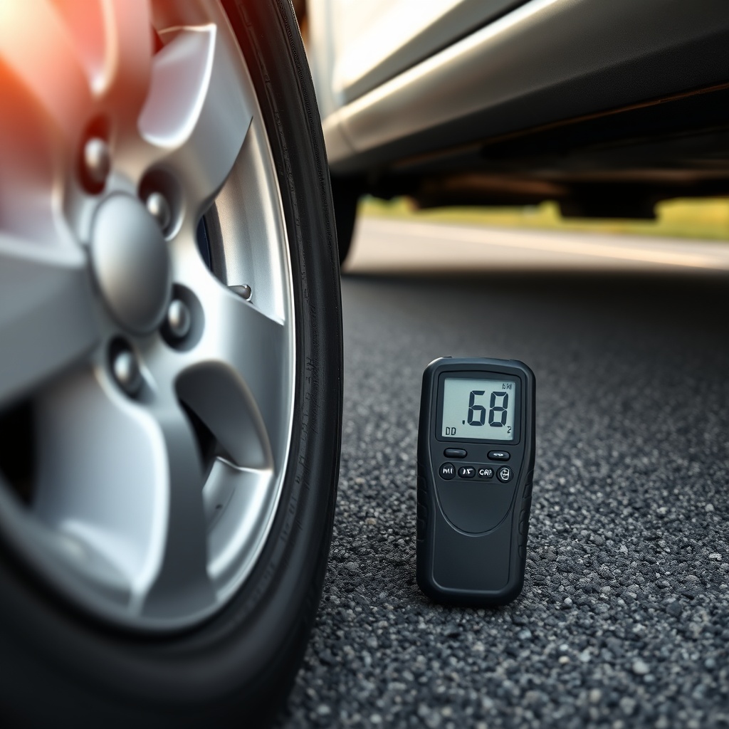 A close-up view of a car tire on a smooth asphalt road
